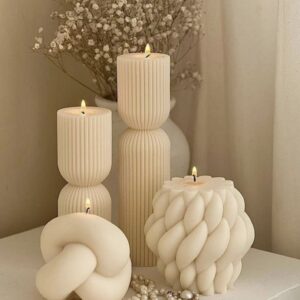 Ribbelkaarsen & Knopenkaars – Set van 4