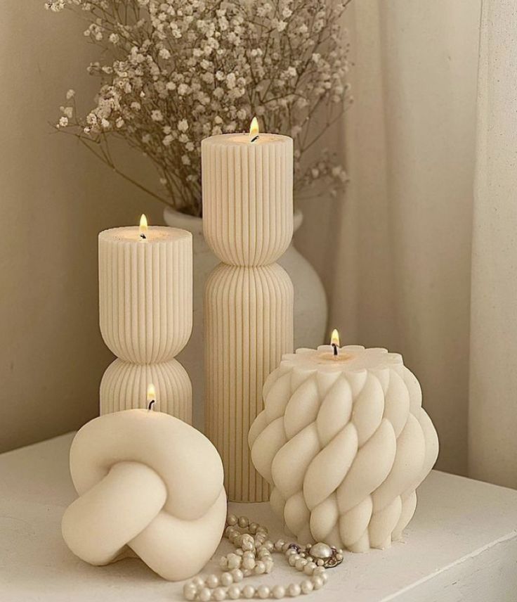 Ribbelkaarsen & Knopenkaars – Set van 4